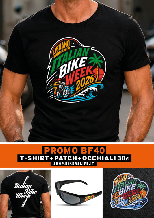 PRE-ORDER 2: TSHIRT + PATCH ITALIAN BIKE WEEK 2026 + OCCHIALI JOHN DOE